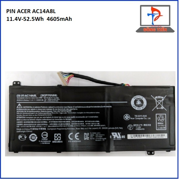 PIN ACER ASPIRE VN7-571 AC14A8L 11.4V-52.5WH 4605mAh
