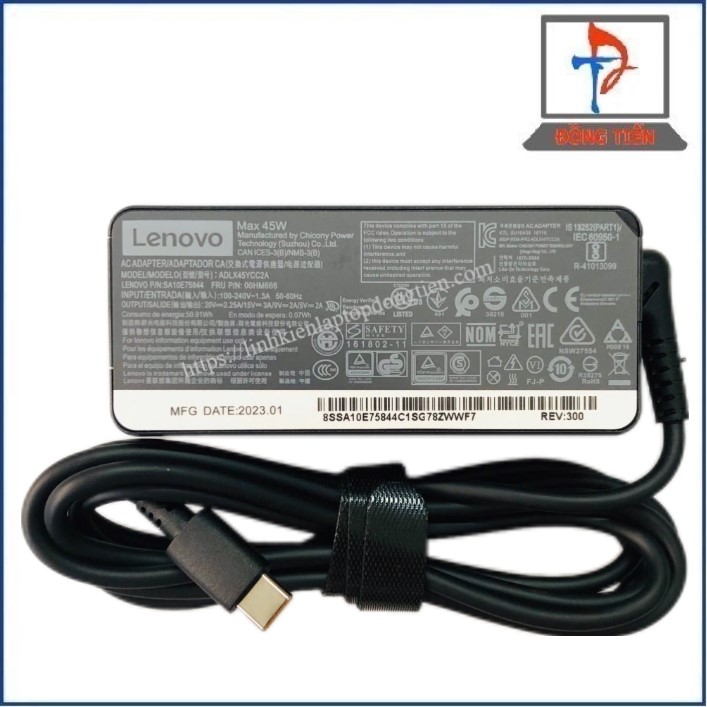 Sạc Laptop Lenovo Đầu Type C 20V-2.25A 45W Type Dài 