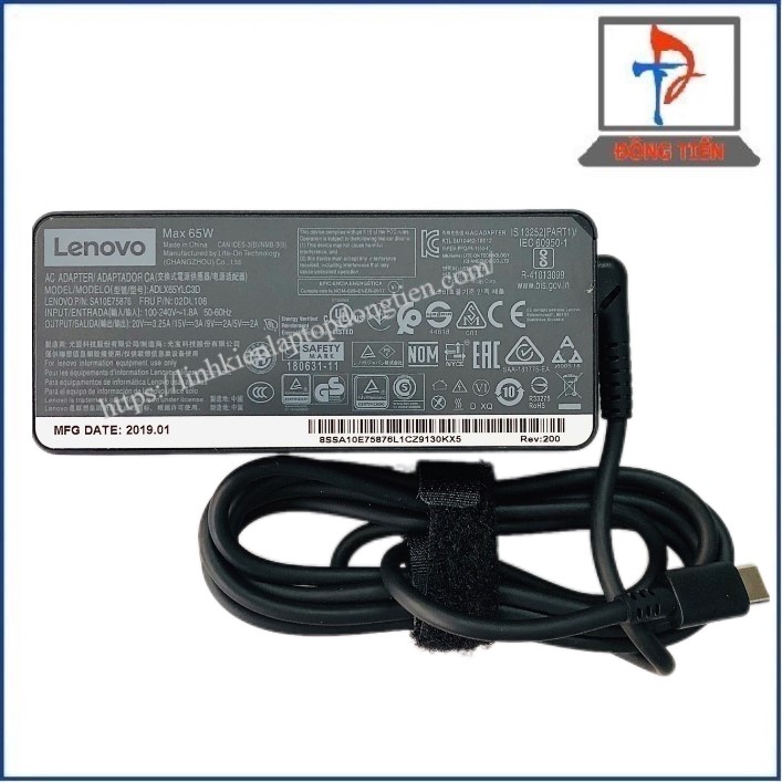 Sạc Laptop Lenovo Đầu Type C 20V-3.25A 65W Type Dài 